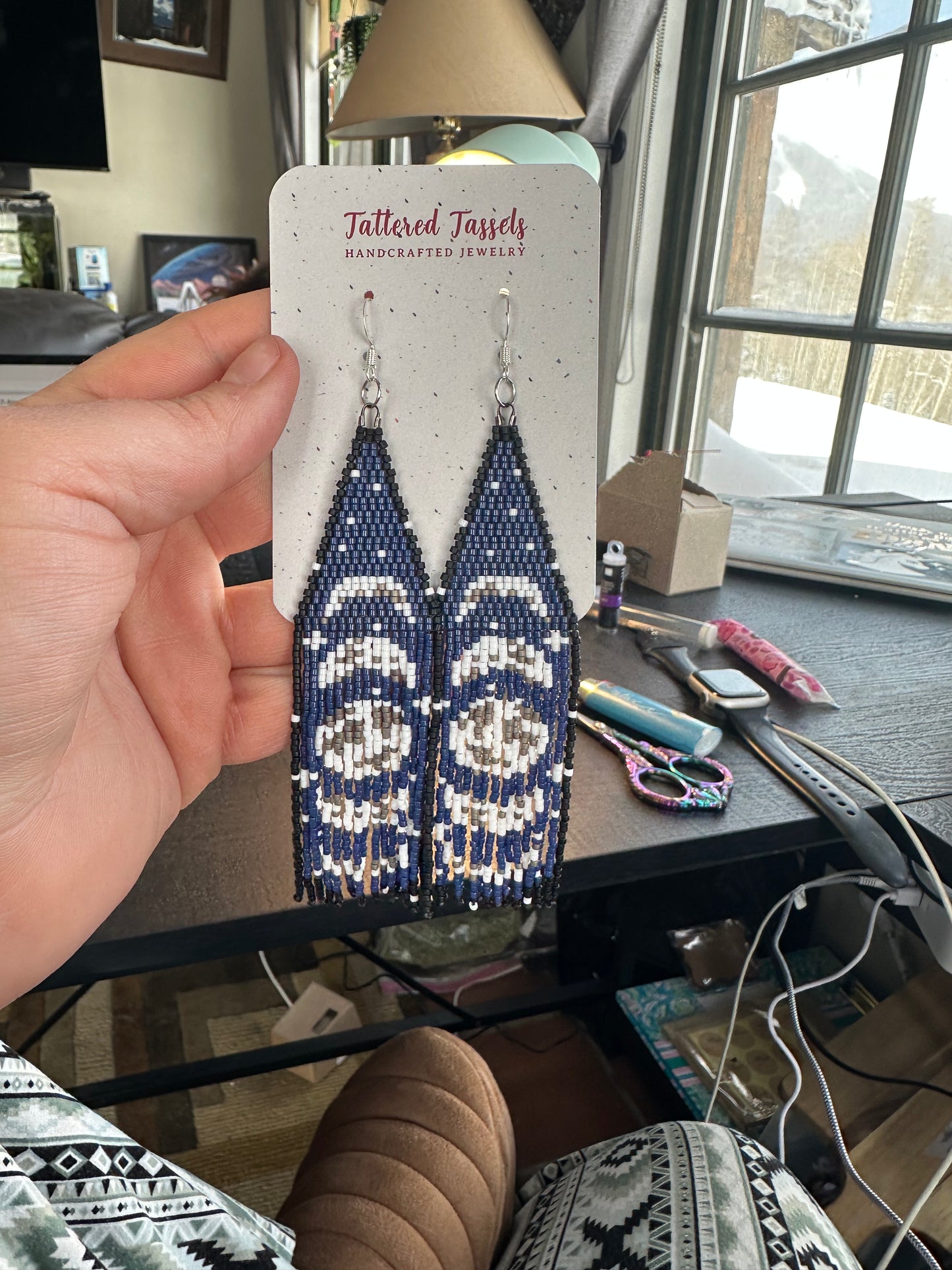 Moon phases Seed Bead Earrings