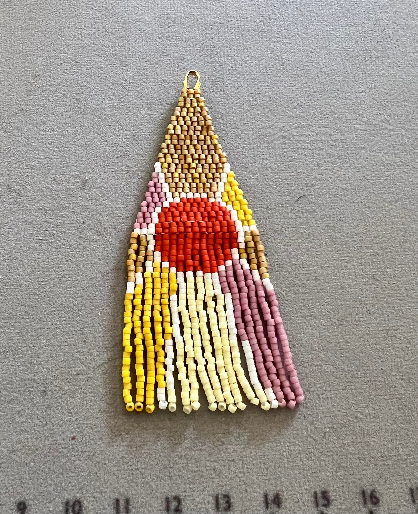 Golden sunshine pink and yellow seed bead brickstitch dangle drop earrings