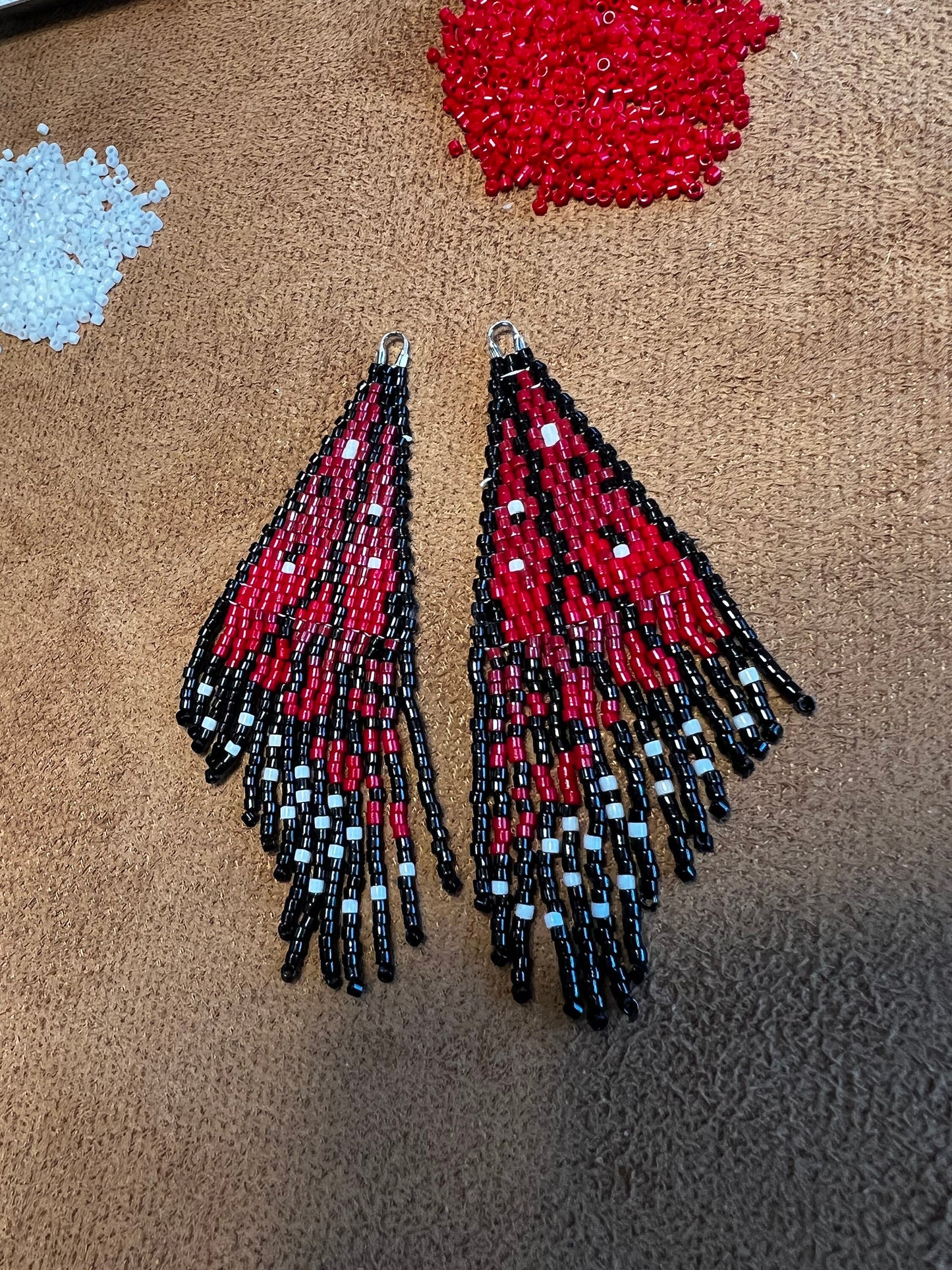 Red ombré Monarch butterfly wing seed bead brickstitch dangle drop earrings