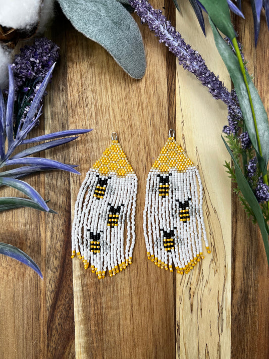 Bumble bee golden yellow seed bead brickstitch dangle drop earrings