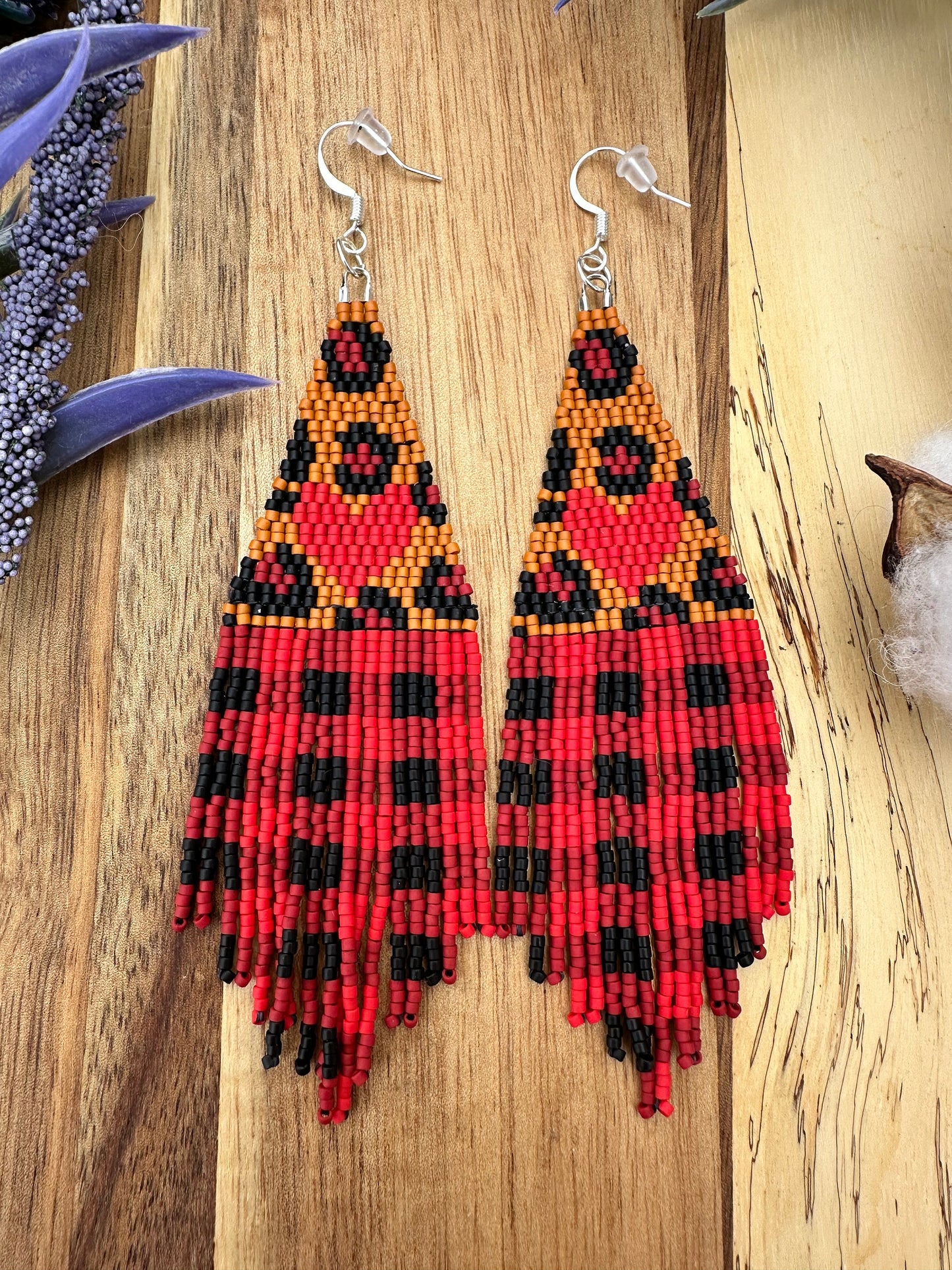 Cheetah Print Buffalo Plaid brick stitch fringe seed bead dangle drop earrings